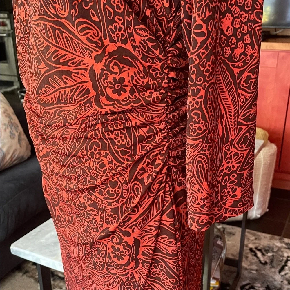 Sara Campbell Red and Brown Paisley Shirred Dress Fits 6-8 - Picture 3 of 13